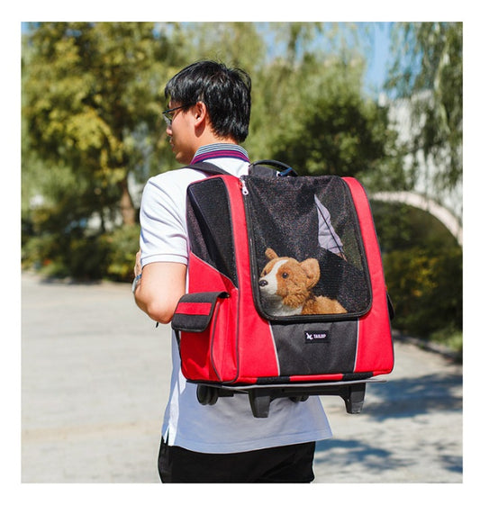 Pet Portable Breathable Backpack Dog Wheel Carrier