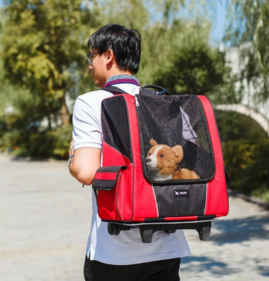 Pet Portable Breathable Backpack Dog Wheel Carrier