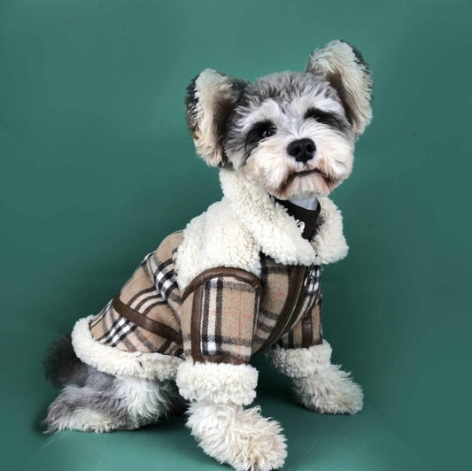 Dog Winter Jacket brown stripe Clothing Velvet Thickening