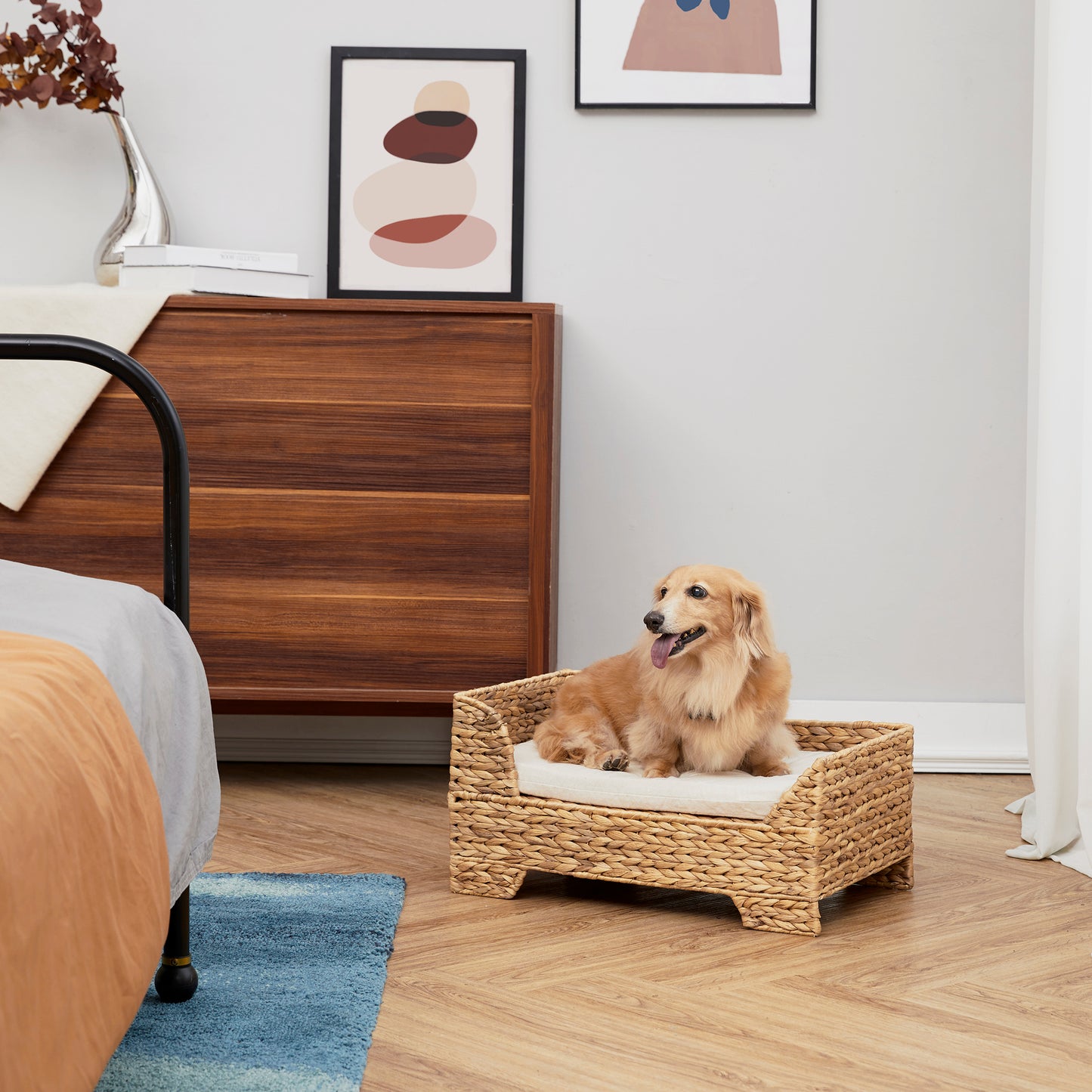 Natural Woven Dog Bed & Cushion